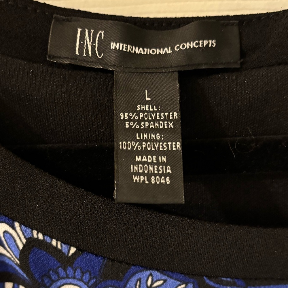 INC International Concepts Blue and Black Long Sleeve Dress Large - Picture 2 of 9